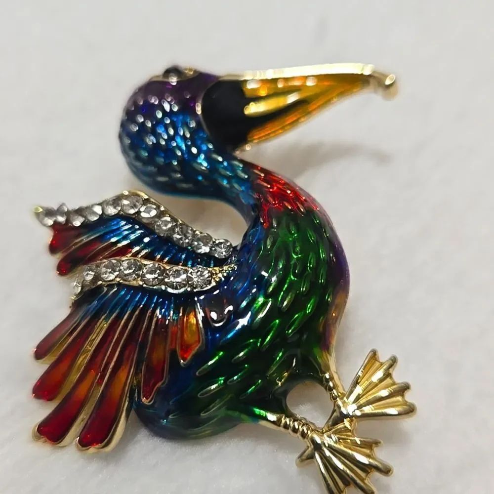 Colorful Bird Brooch with Gold Accents